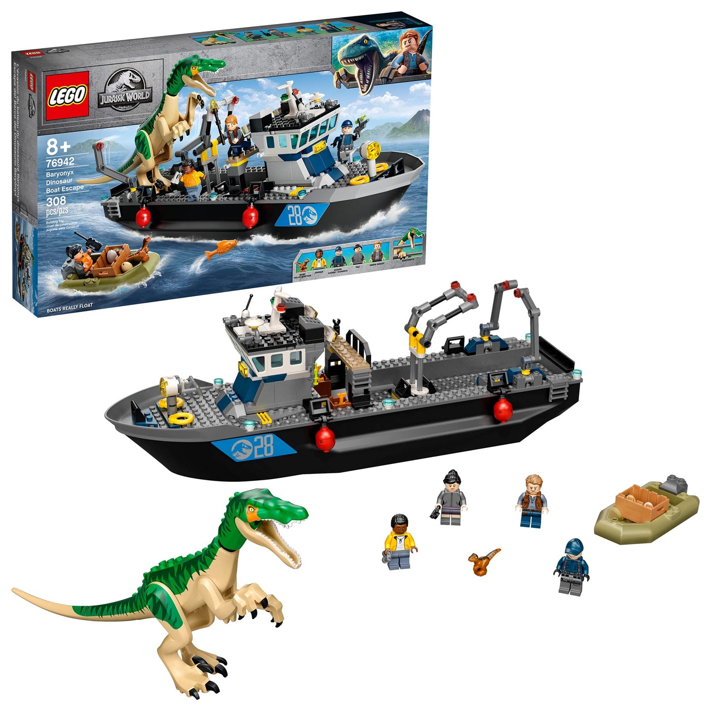 LEGO Jurassic World Baryonyx Boat Escape 76942 Building Kit – 308 Pieces
