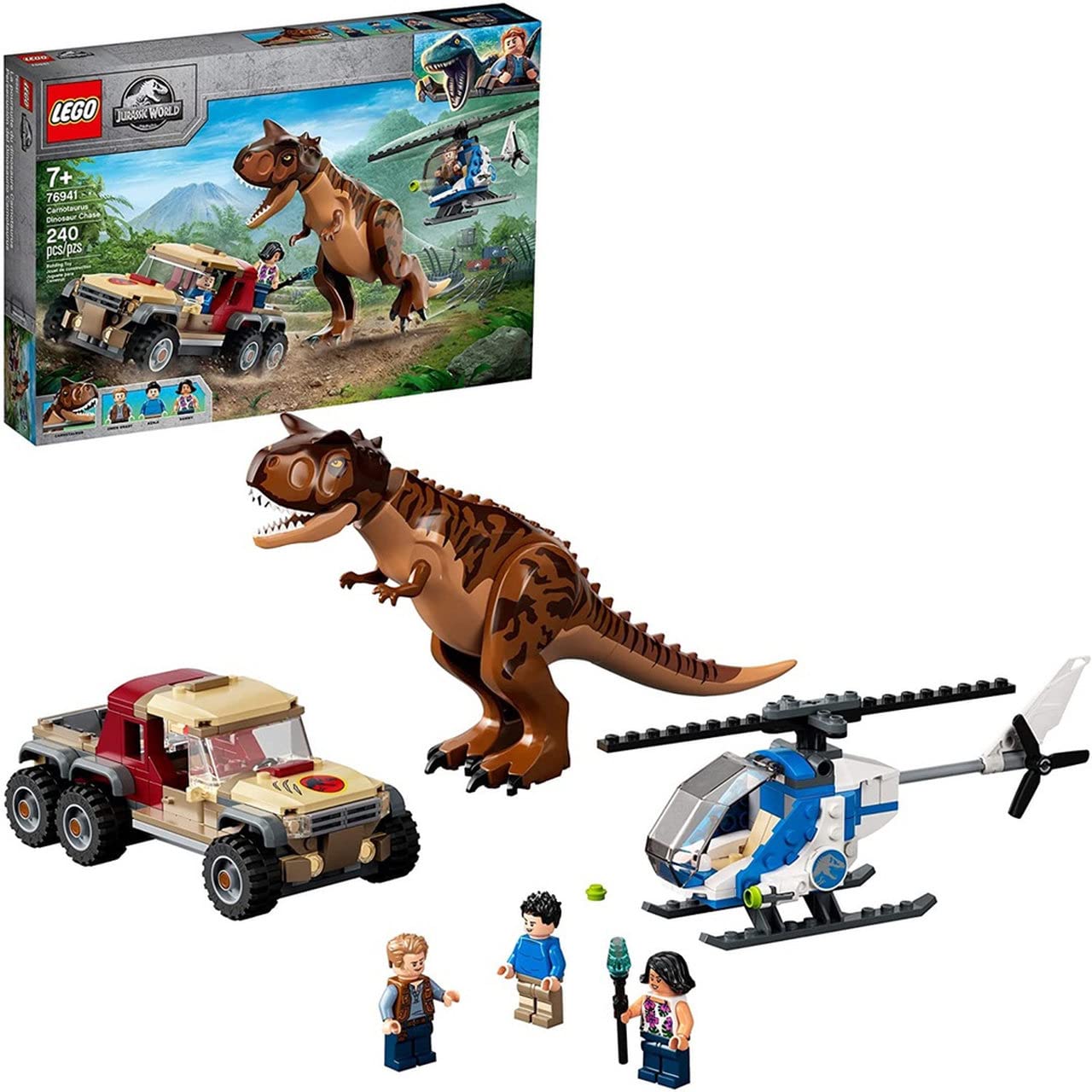 LEGO Jurassic World Carnotaurus Dinosaur Chase 76941 – Buildable Helicopter & Truck