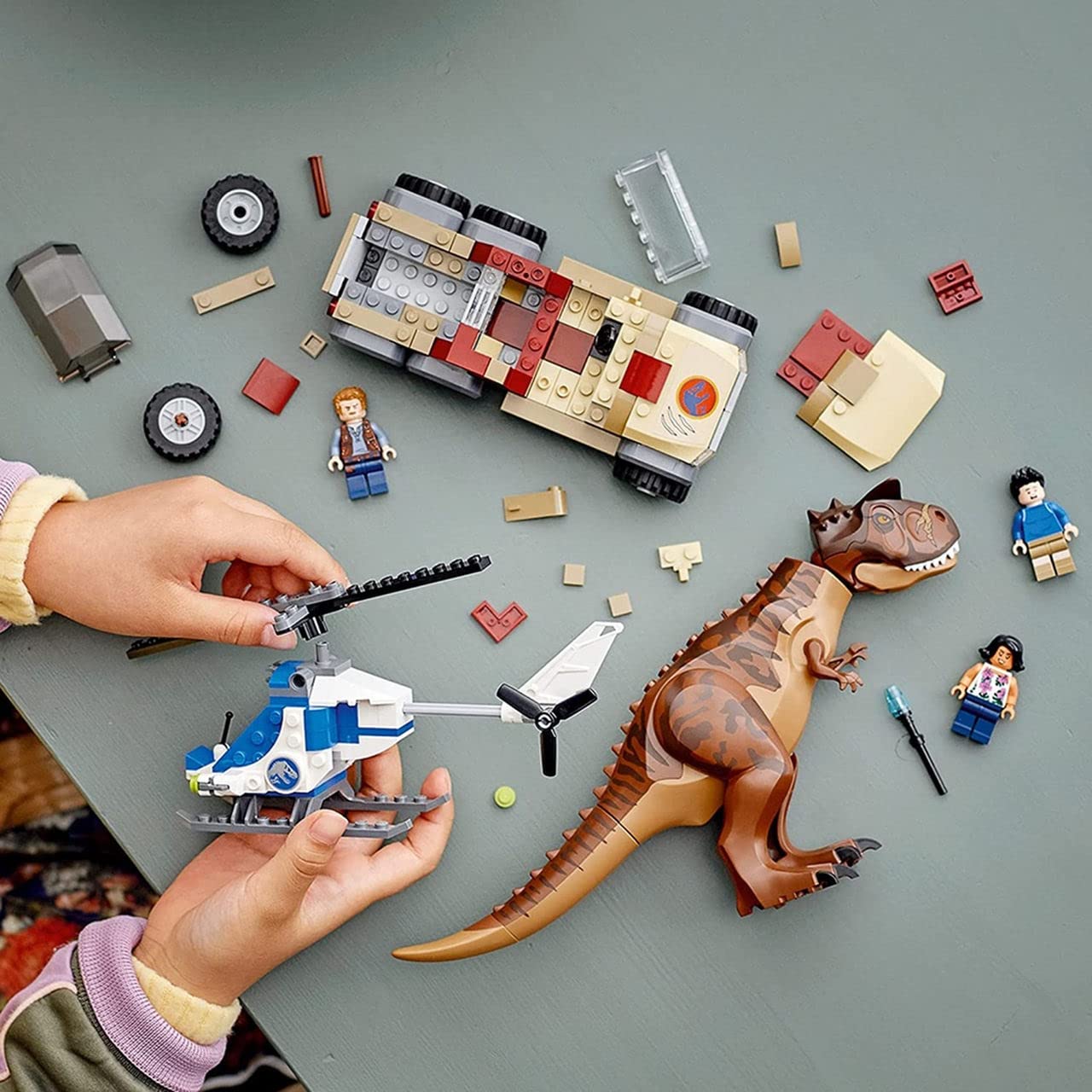 LEGO Jurassic World Carnotaurus Dinosaur Chase 76941 – Buildable Helicopter & Truck