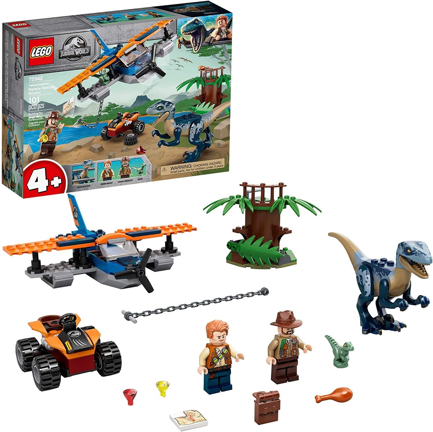 LEGO Jurassic World Velociraptor: Biplane Rescue Mission 75942 | Buildable Plane, Raptor & Delta