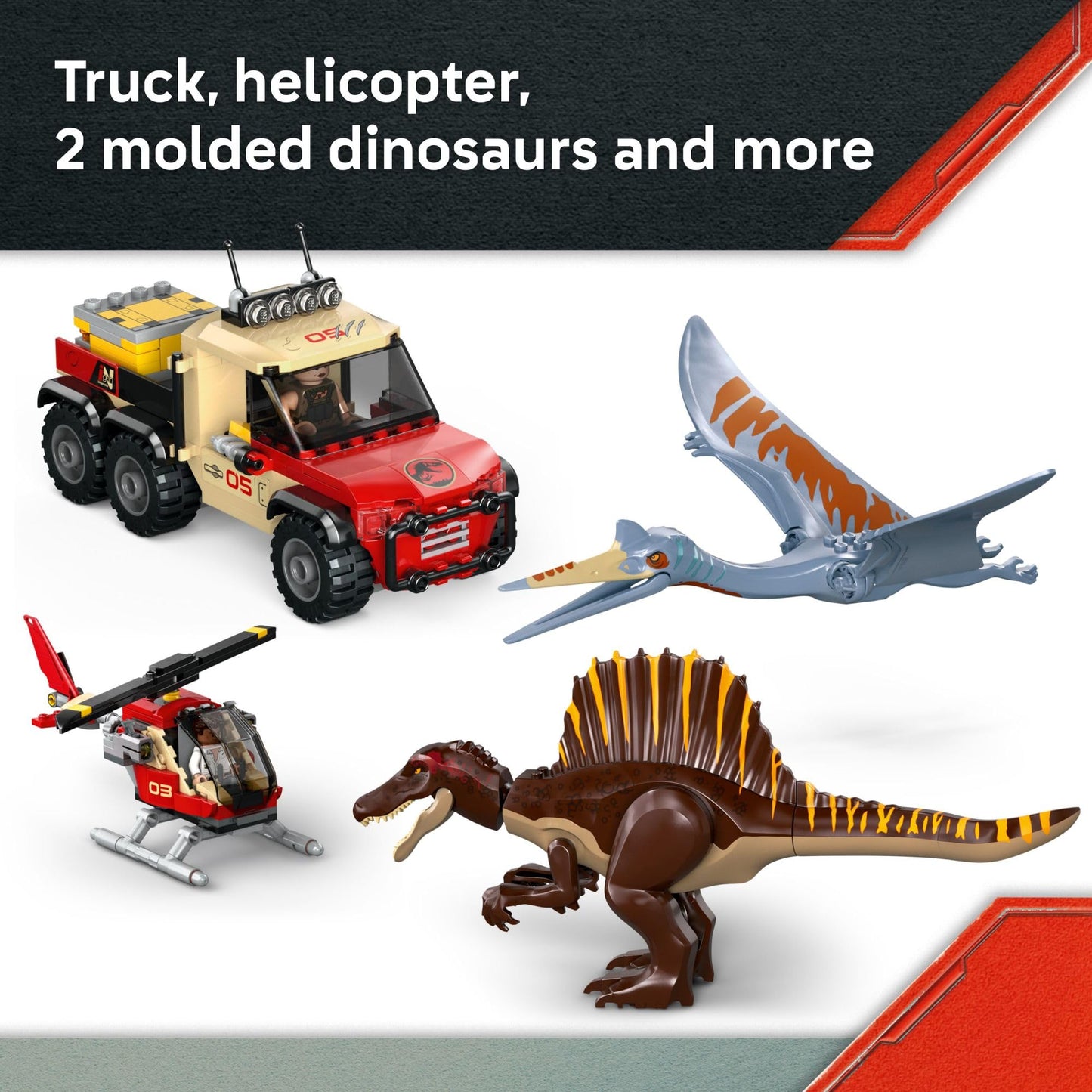 LEGO Jurassic World Spinosaurus & Quetzalcoatlus Air Mission 76976 – Dinosaur Building Toy for Kids 8+