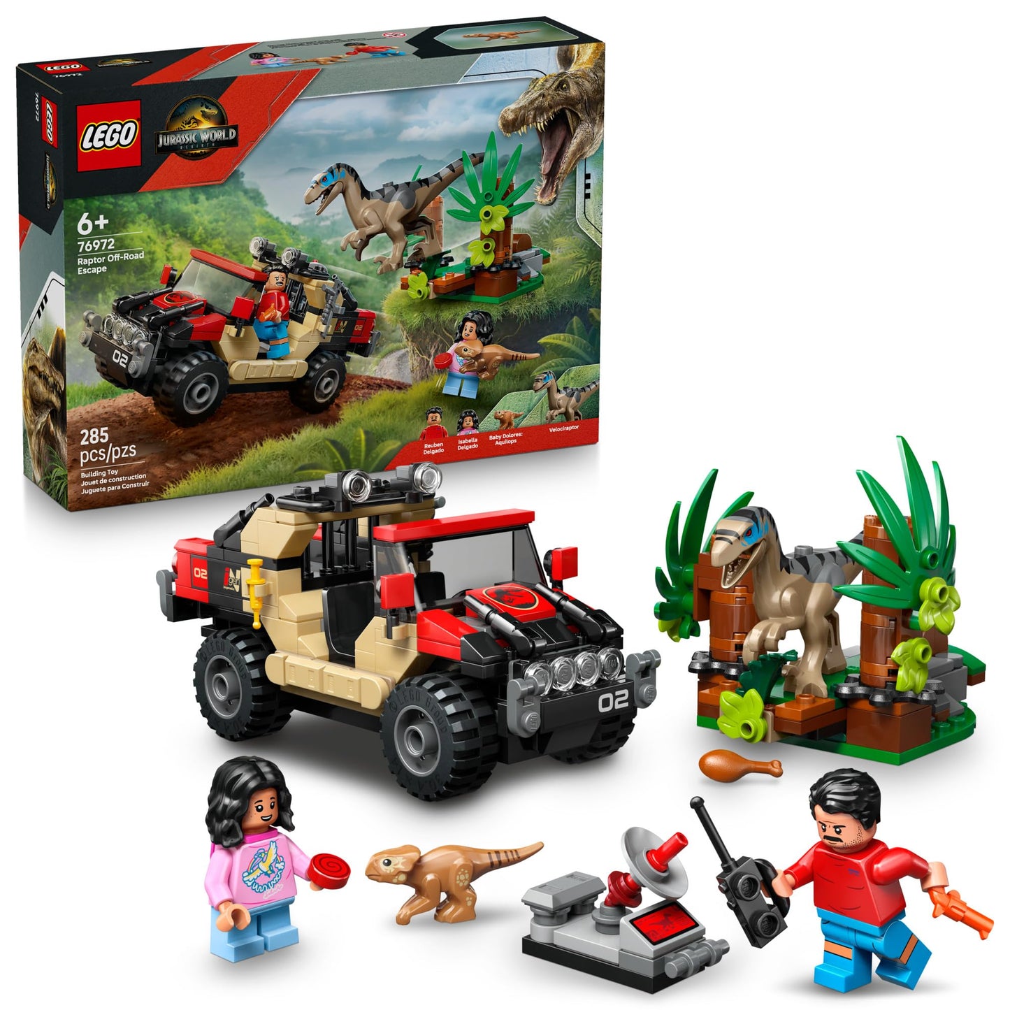 LEGO Jurassic World Raptor Off-Road Escape 76972 | Dino Chase Toy Set for Ages 6+