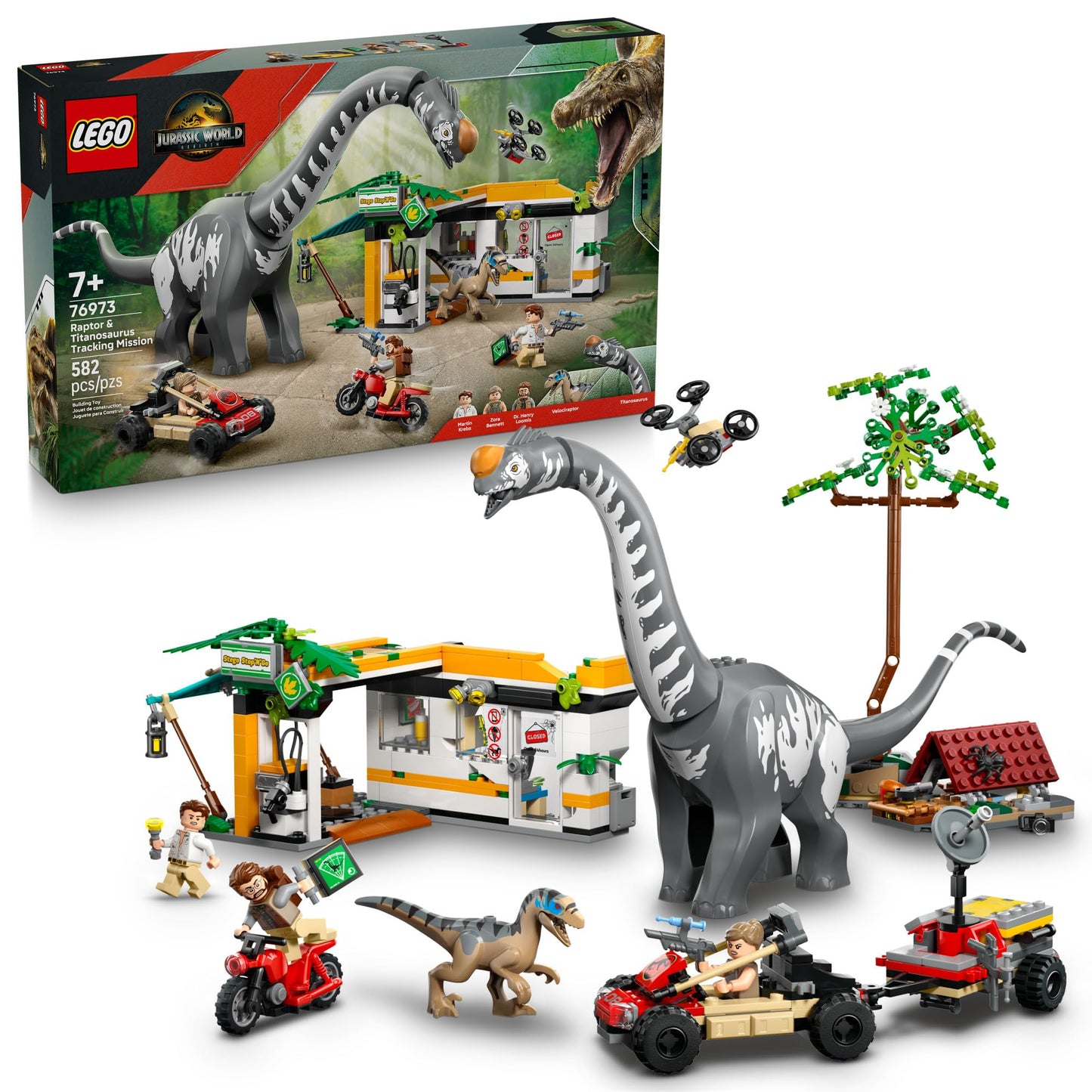 LEGO Jurassic World Raptor & Titanosaurus Tracking Mission 76973 – Build & Learn Dino Toy