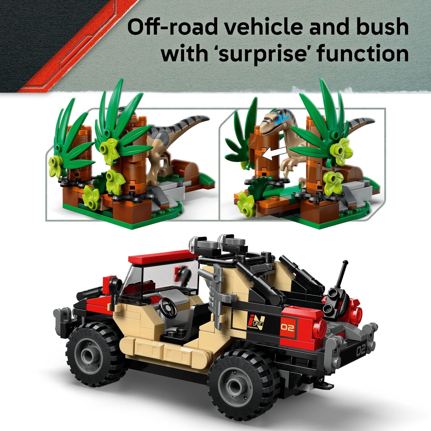 LEGO Jurassic World Raptor Off-Road Escape 76972 | Dino Chase Toy Set for Ages 6+