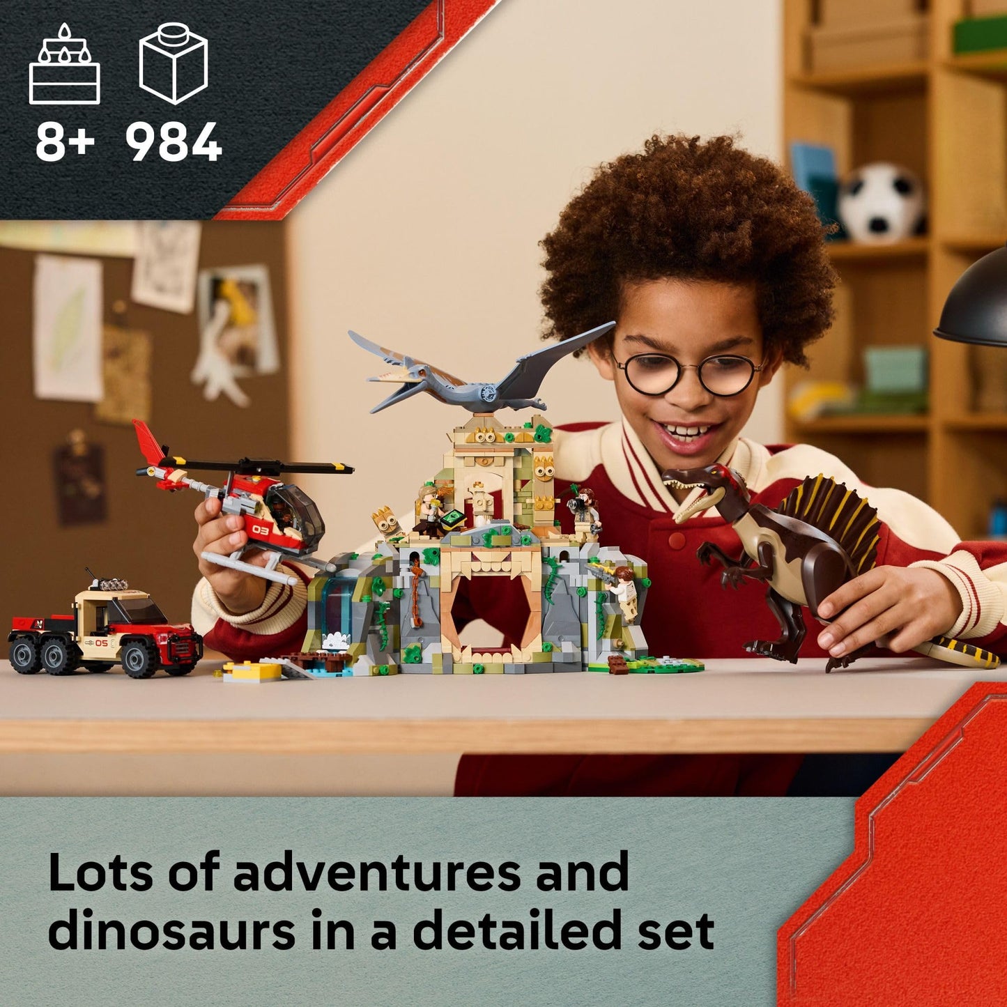 LEGO Jurassic World Spinosaurus & Quetzalcoatlus Air Mission 76976 – Dinosaur Building Toy for Kids 8+