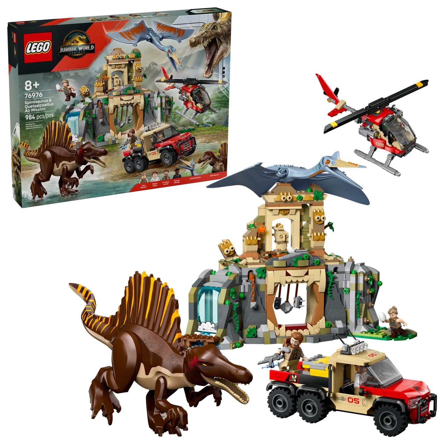 LEGO Jurassic World Spinosaurus & Quetzalcoatlus Air Mission 76976 – Dinosaur Building Toy for Kids 8+