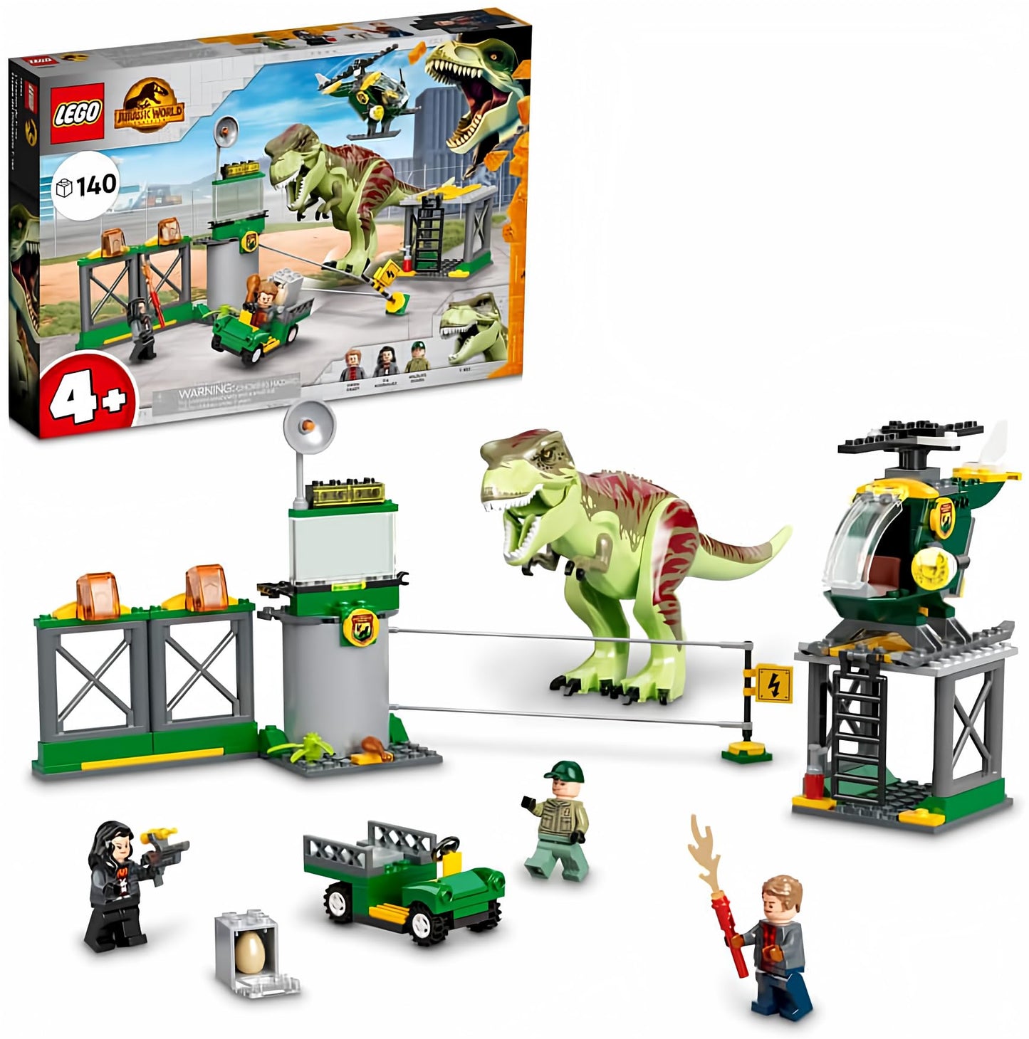 LEGO Jurassic World T rex Dinosaur Breakout 76944 - Airport Playset with Helicopter & 3 Minifigs