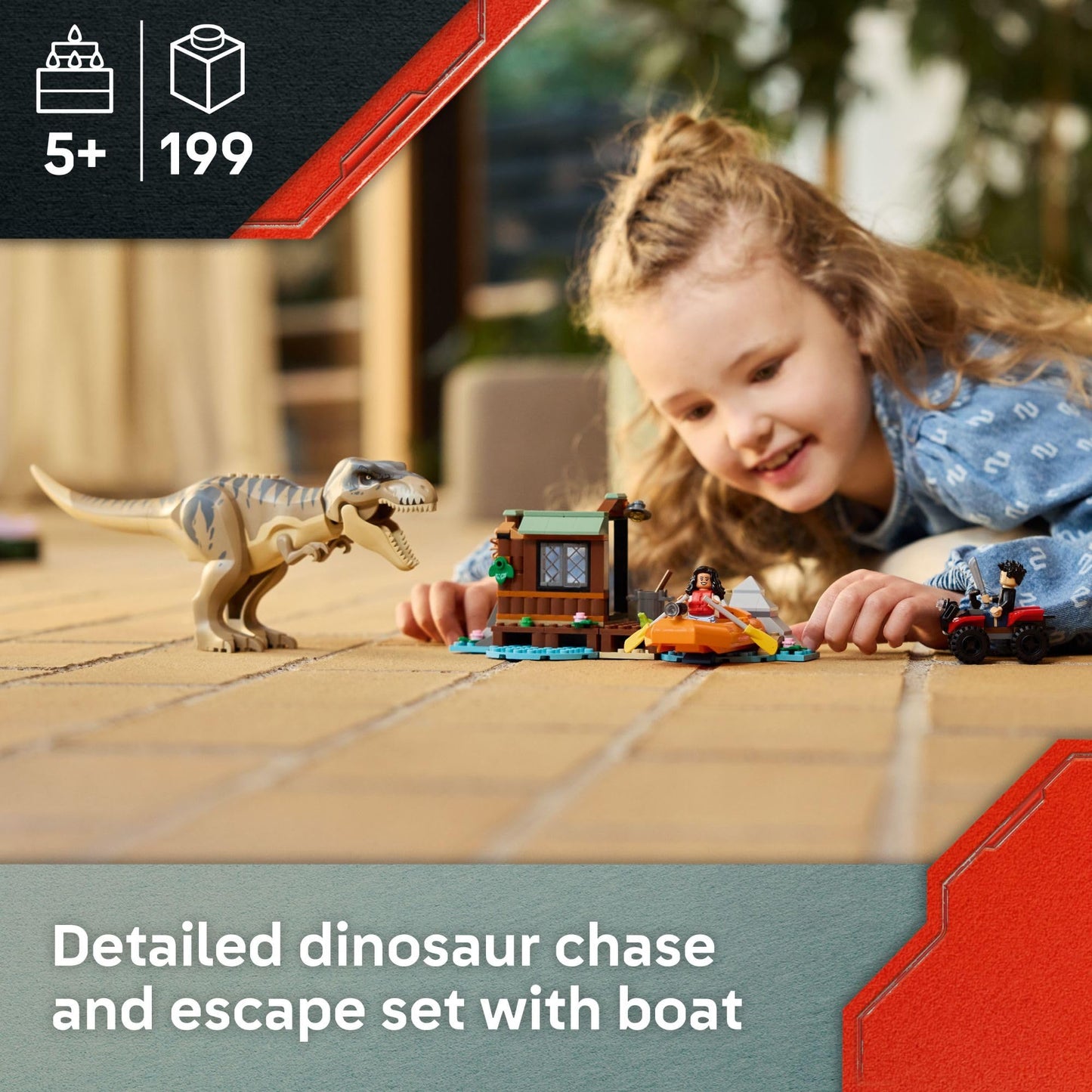 LEGO Jurassic World T. rex River Escape 76975 – Poseable Dino & Rescue Set for Kids 5–7