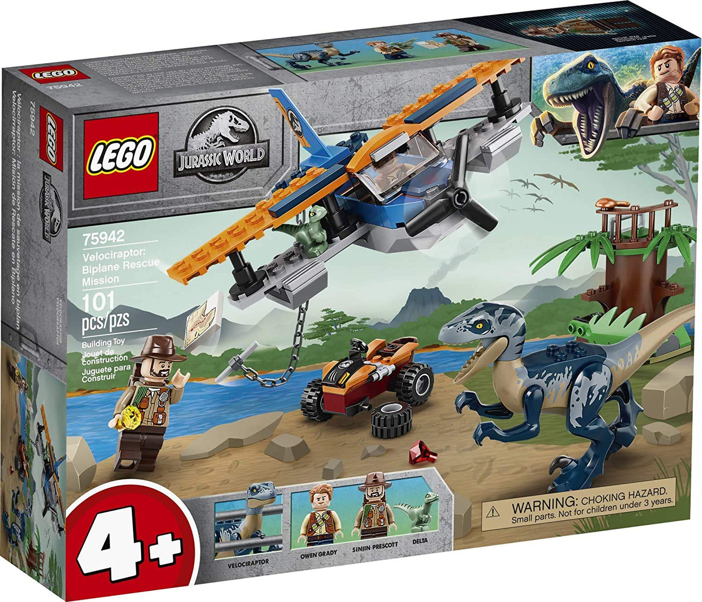 LEGO Jurassic World Velociraptor: Biplane Rescue Mission 75942 | Buildable Plane, Raptor & Delta