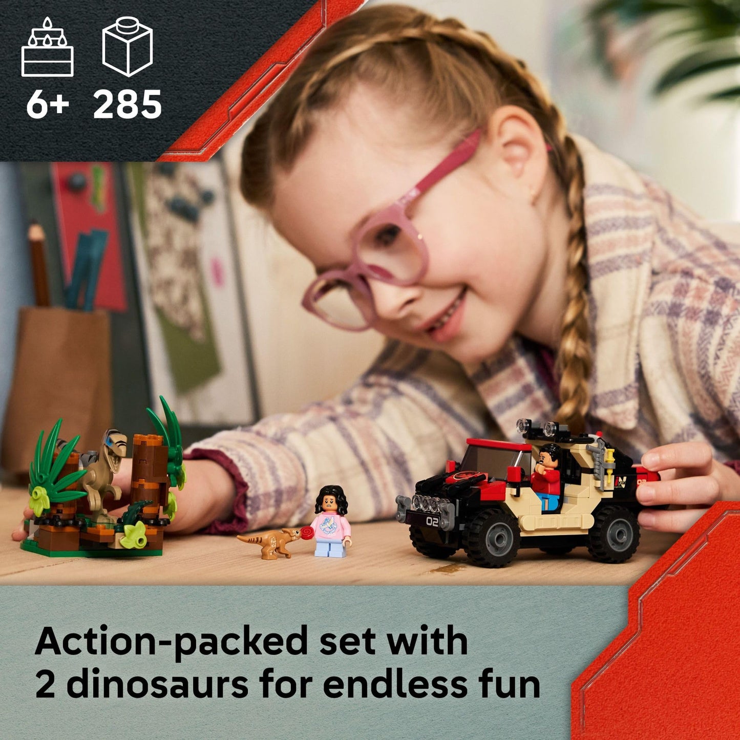 LEGO Jurassic World Raptor Off-Road Escape 76972 | Dino Chase Toy Set for Ages 6+