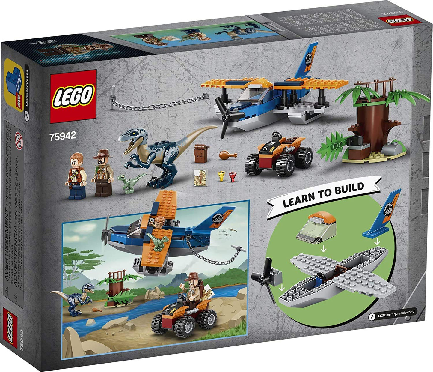 LEGO Jurassic World Velociraptor: Biplane Rescue Mission 75942 | Buildable Plane, Raptor & Delta