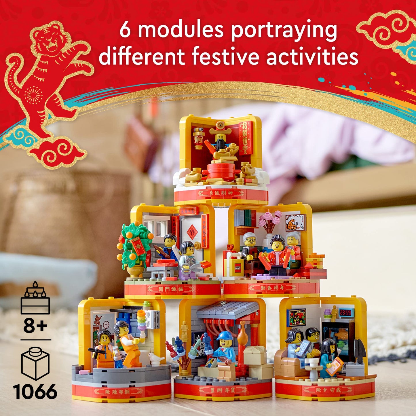 LEGO Lunar New Year Traditions 80108 Building Kit – 1,066 Pieces, 12 Minifigures