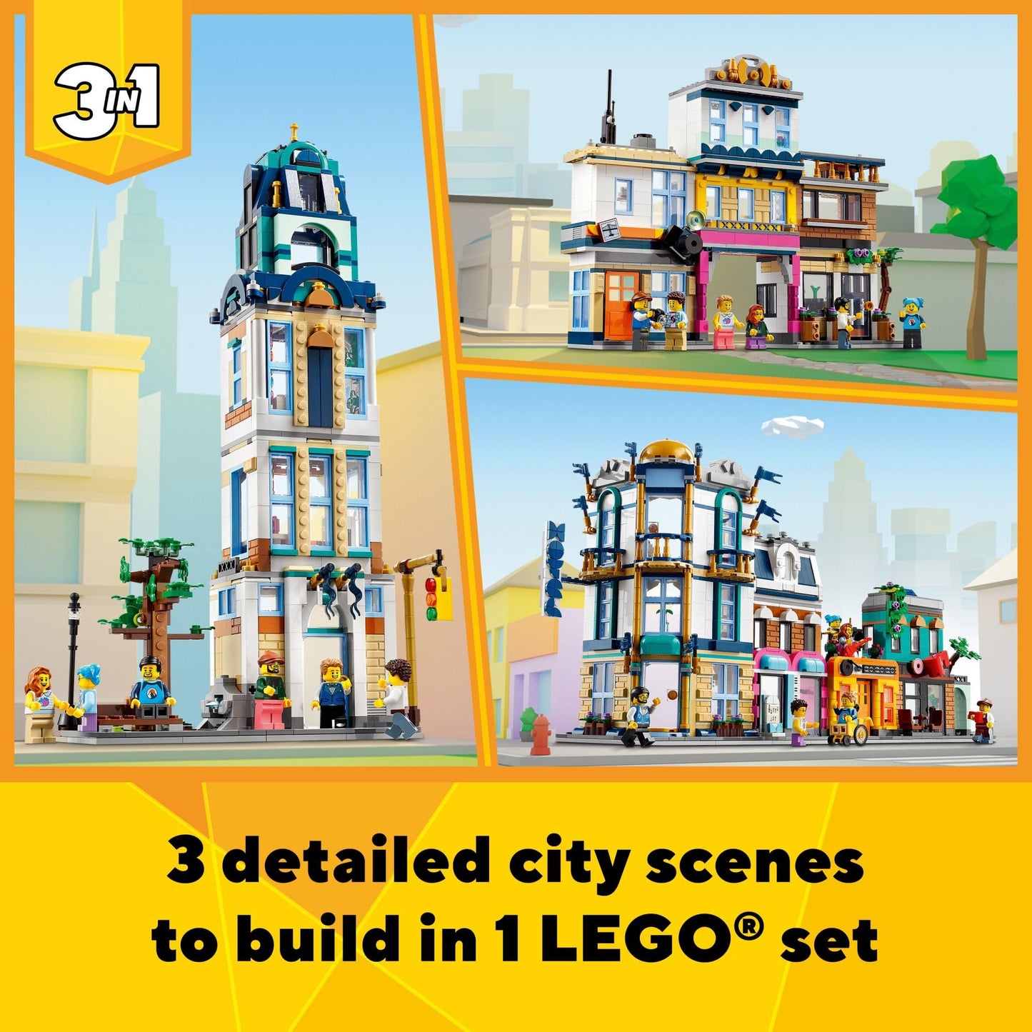 LEGO Creator Main Street 31141 – 3-in-1 City Building Set with 6 Minifigures