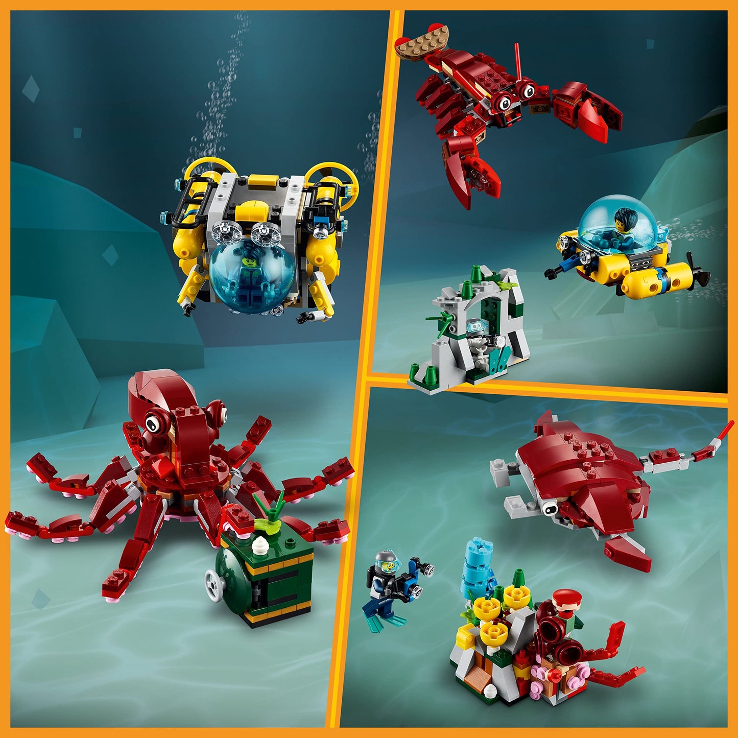 LEGO Creator 3 in 1 Sunken Treasure Mission Submarine – 31130 | 522-Piece Underwater Sea Animals Set