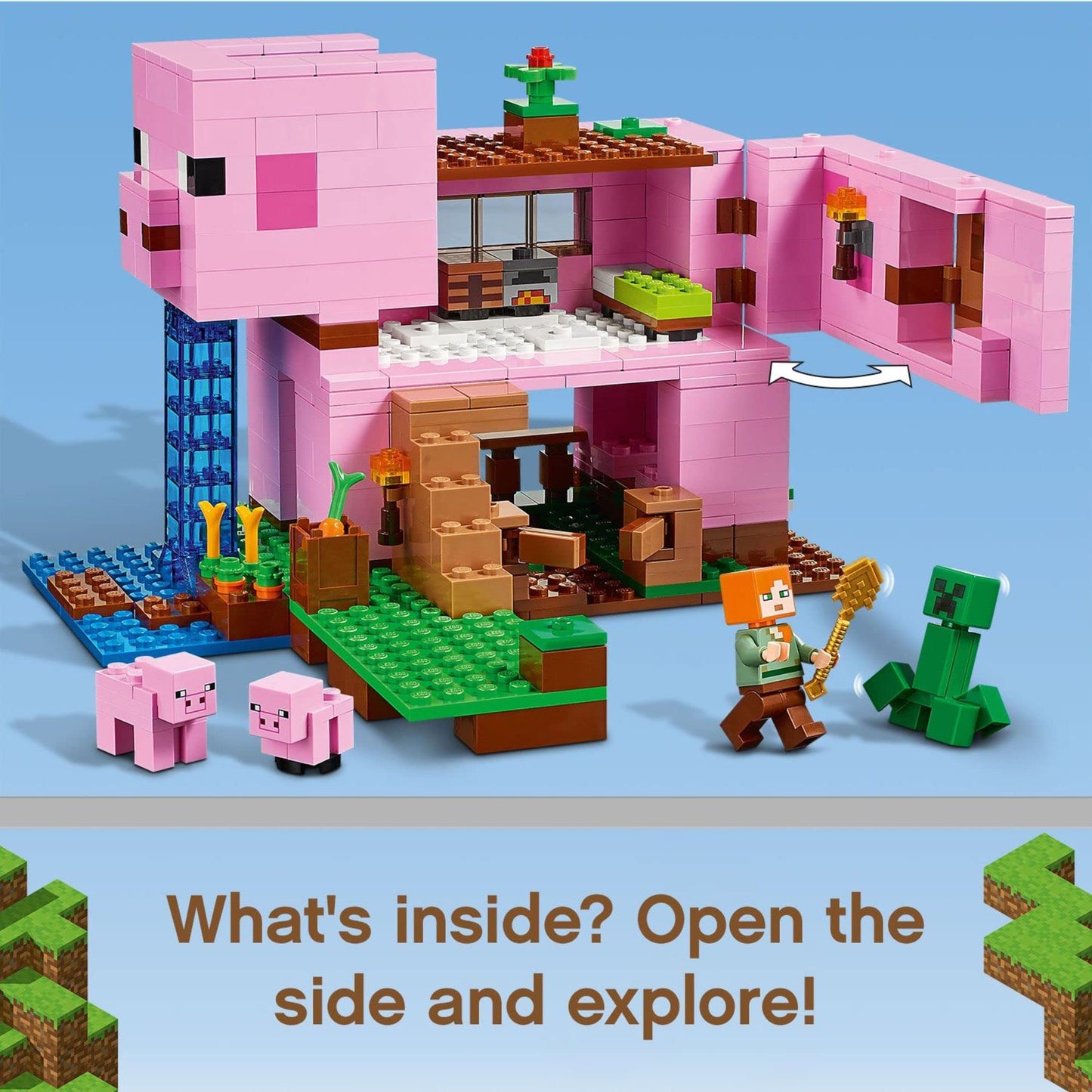 LEGO Minecraft The Pig House 21170 - Alex, Creeper & 2 Pig Figures | Animal Building Toy for Kids 8+