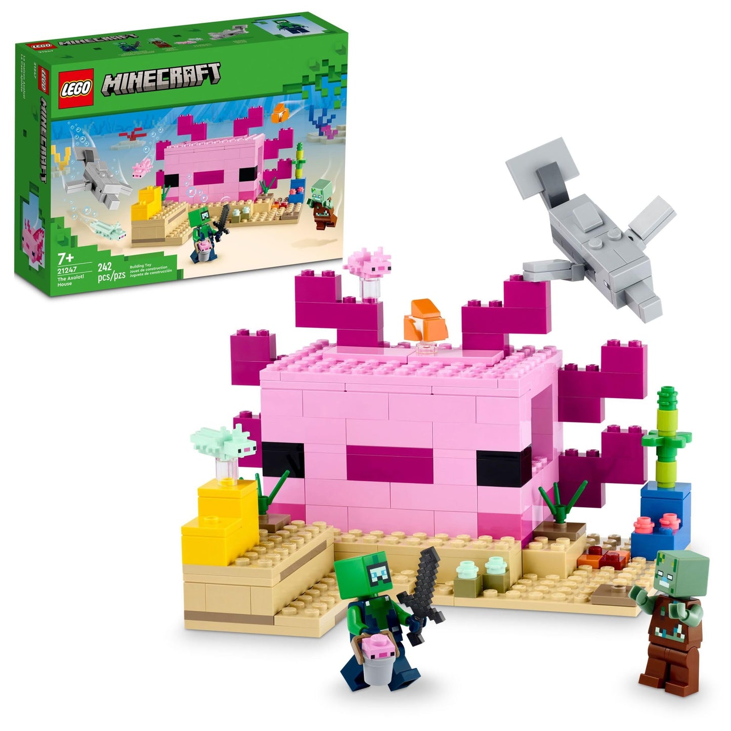 LEGO Minecraft The Axolotl House 21247 – Underwater Base Building Toy for Kids 7+