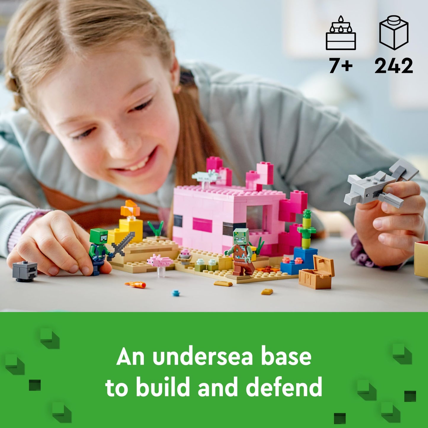 LEGO Minecraft The Axolotl House 21247 – Underwater Base Building Toy for Kids 7+