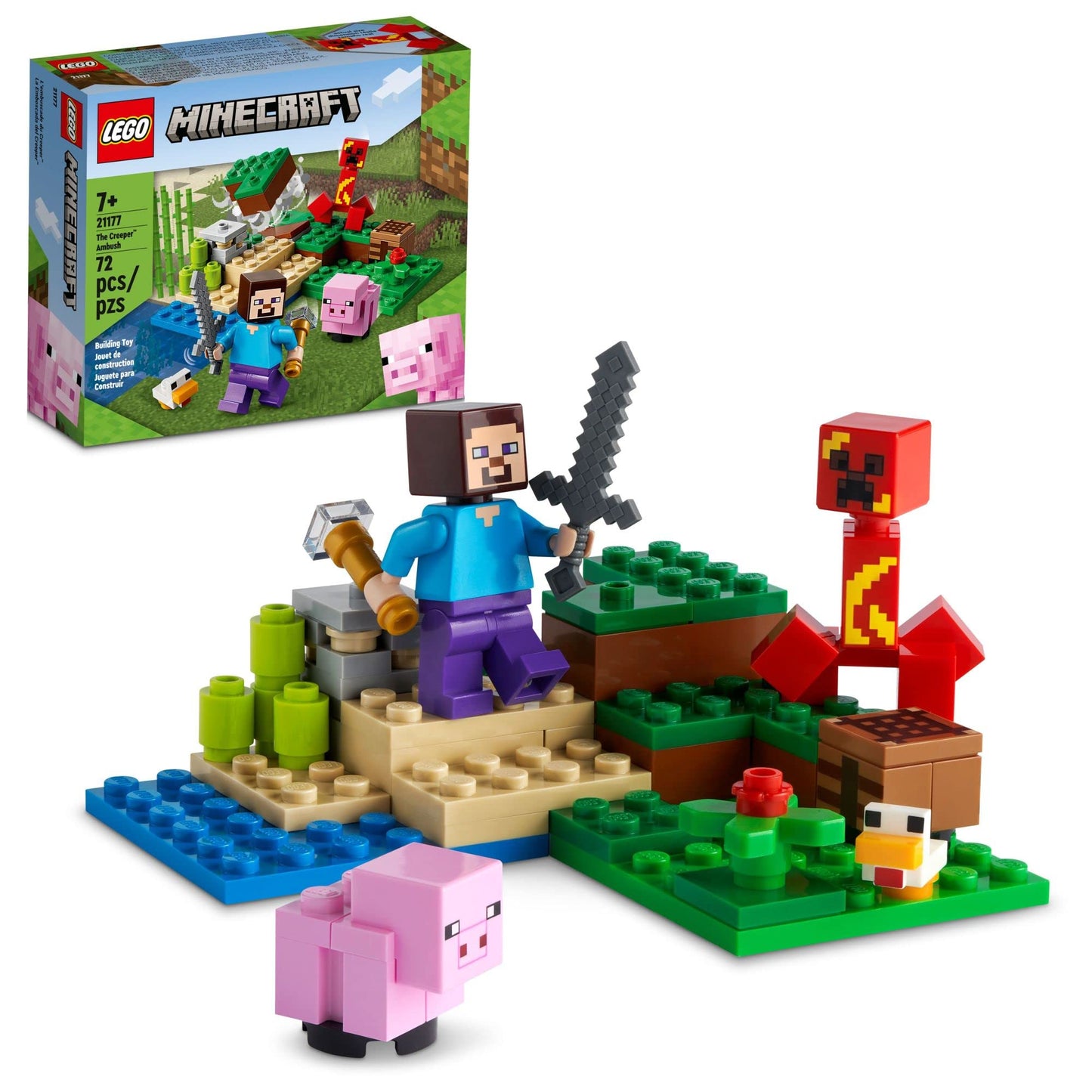 LEGO Minecraft The Creeper Ambush 21177 – Build, Battle & Explore with Steve, Pig & Chicken
