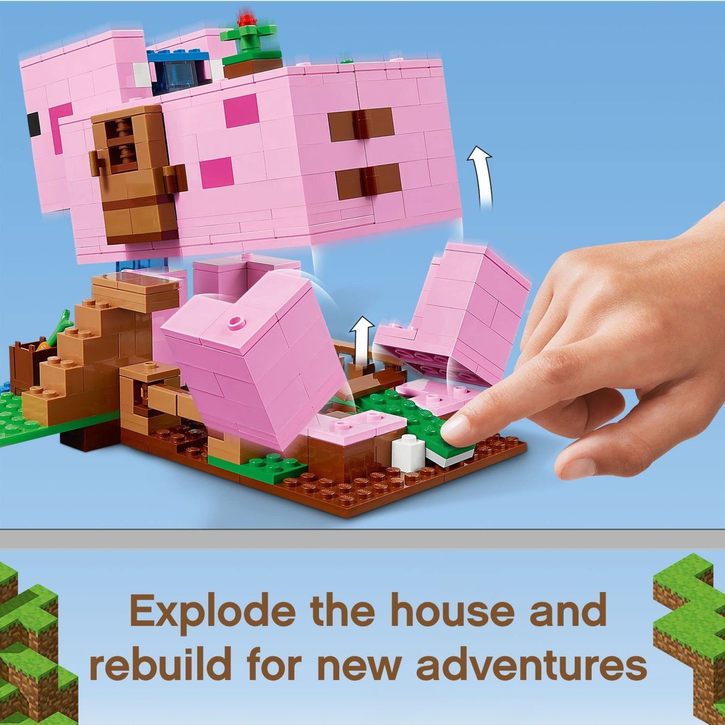LEGO Minecraft The Pig House 21170 - Alex, Creeper & 2 Pig Figures | Animal Building Toy for Kids 8+