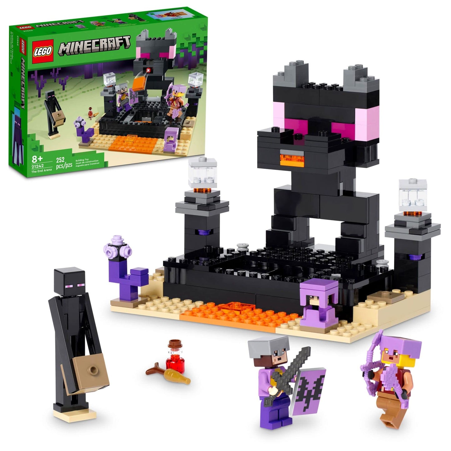 LEGO Minecraft The End Arena 21242 – PvP Battle Playset with Ender Dragon & Enderman (252 Pieces)