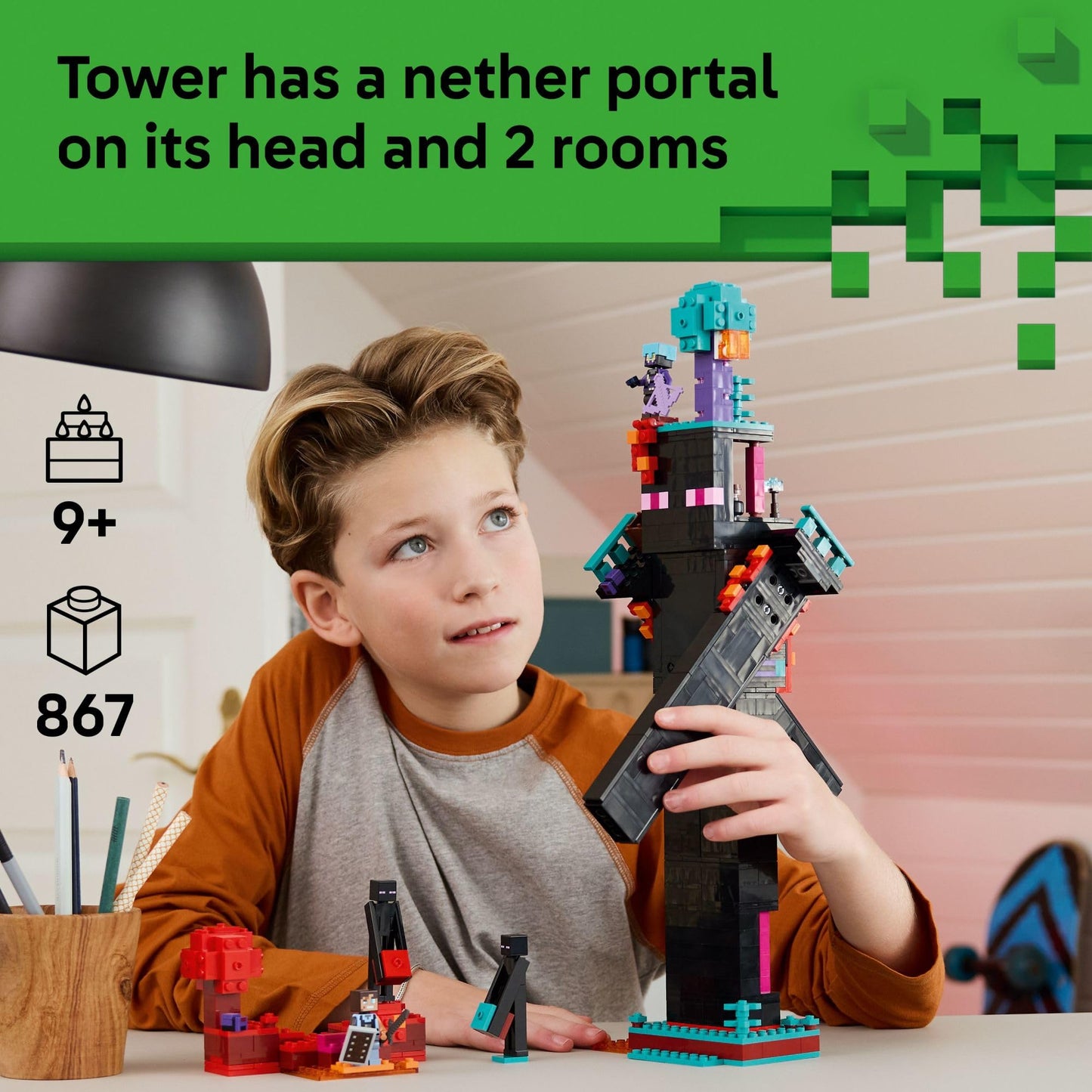LEGO Minecraft The Enderman Tower (21279) – 867-Piece Modular Tower for PvP Battles