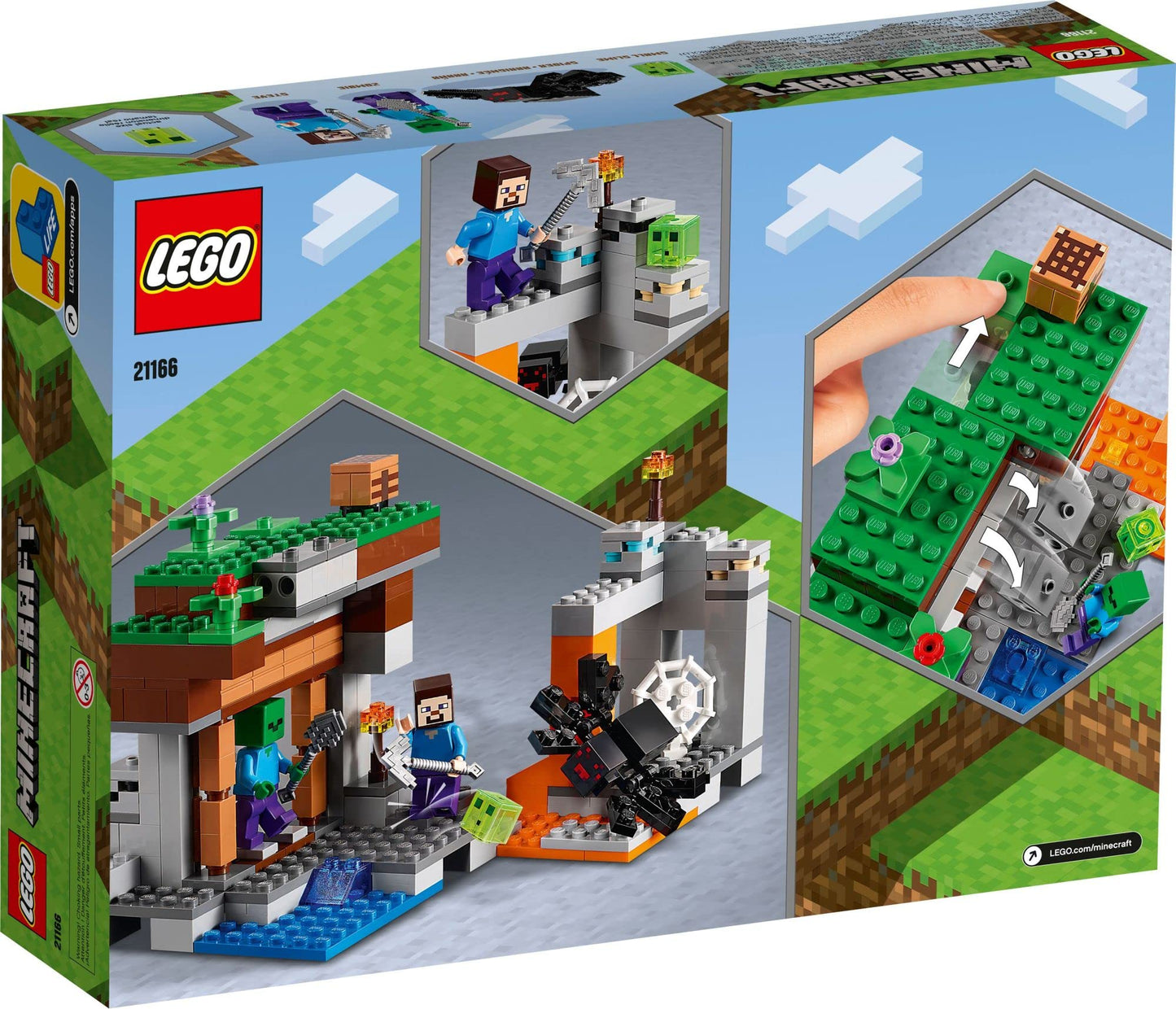 LEGO Minecraft The Abandoned Mine 21166 – Zombie Cave with Steve, Spider & Slime Figures | Gift for Kids 7+