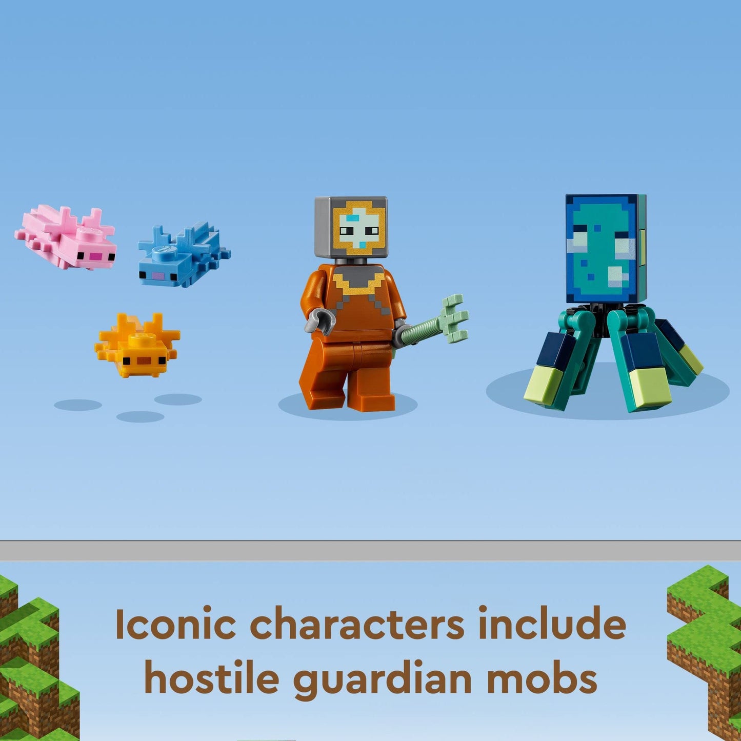 LEGO Minecraft The Guardian Battle 21180 – Underwater Ocean Set with Guardians & Axolotls