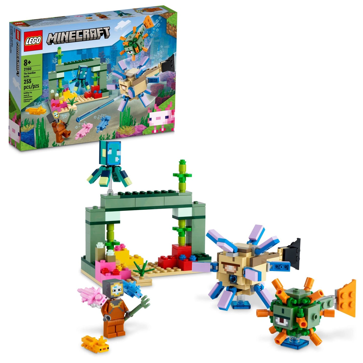 LEGO Minecraft The Guardian Battle 21180 – Underwater Ocean Set with Guardians & Axolotls