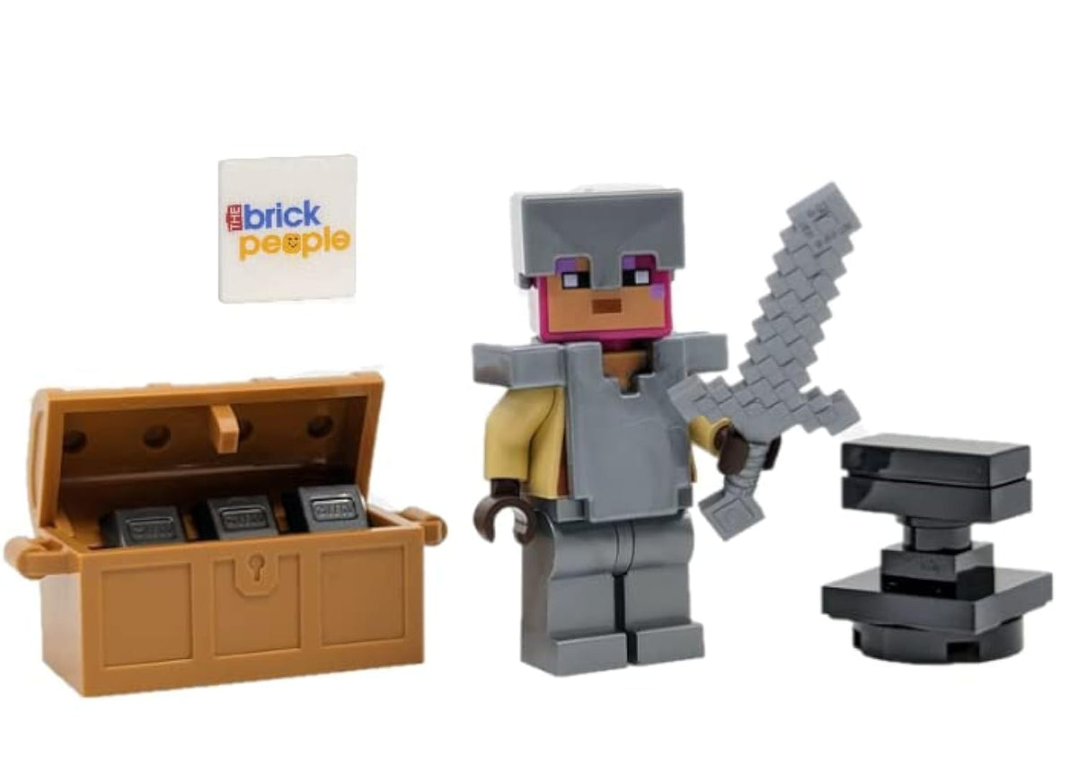 LEGO Minecraft Knight Minifigure with Chest and Anvil | Authentic LEGO Figure