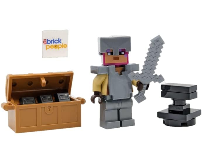 LEGO Minecraft Knight Minifigure with Chest and Anvil | Authentic LEGO Figure