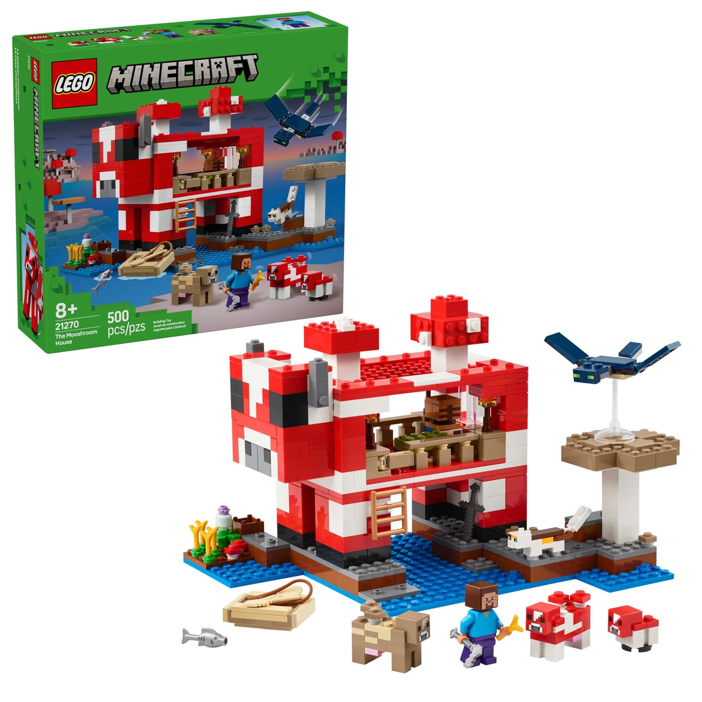 LEGO Minecraft The Mooshroom House 21270 – Buildable Playset with Steve & Figures