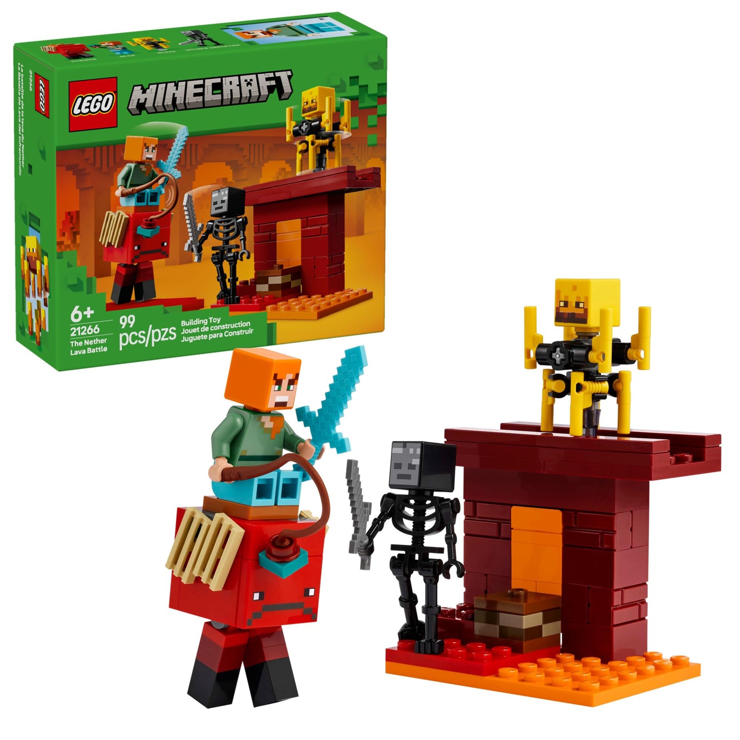 LEGO Minecraft The Nether Lava Battle (21266) – Alex, Wither Skeleton, Blaze & Strider | 6+