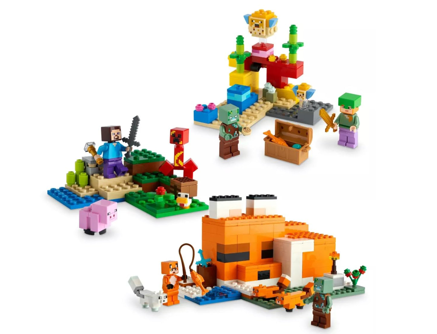 LEGO Minecraft Overworld Adventures 3-in-1 Pack 66779 | 3 Sets, Minifigures & Creative Play