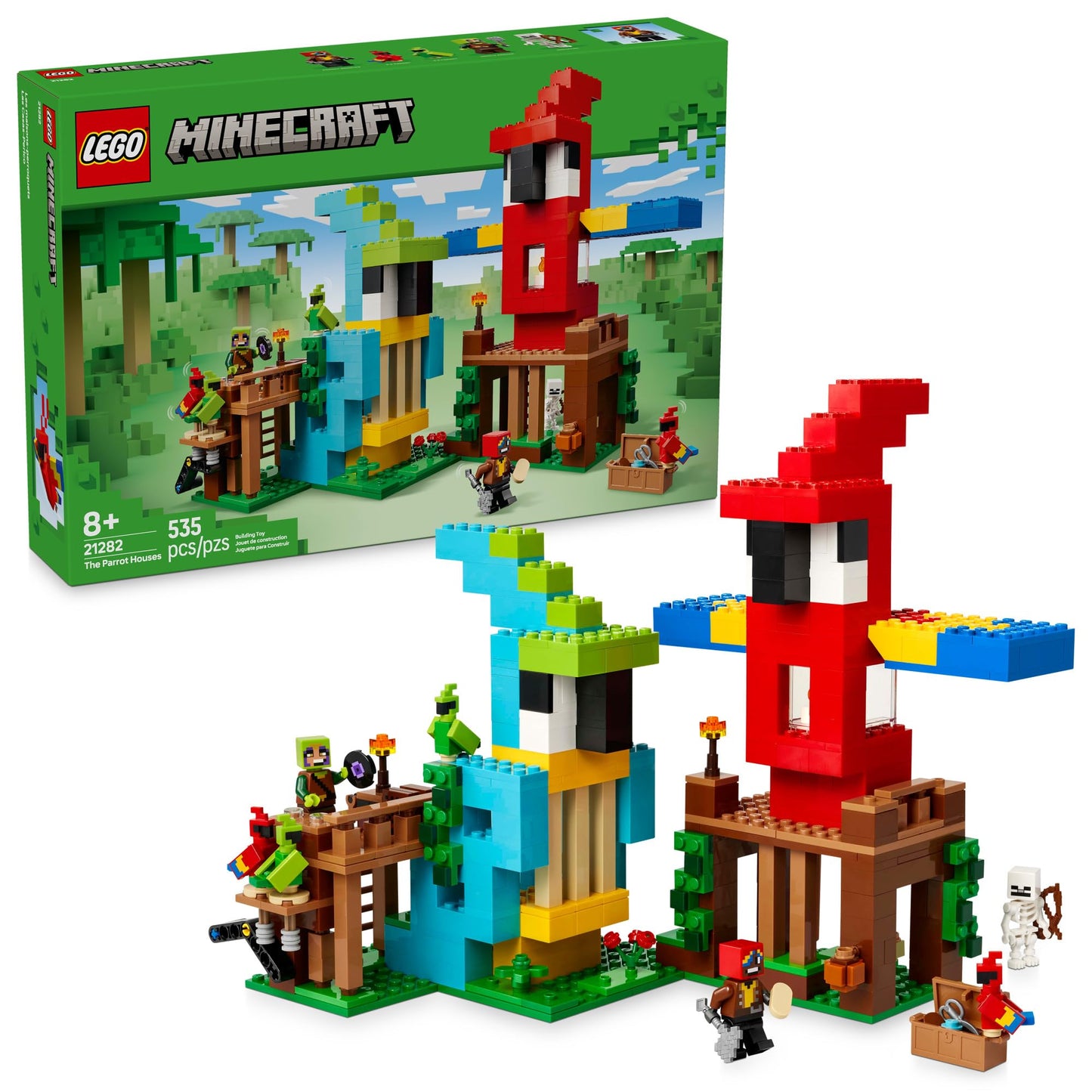 LEGO Minecraft Parrot Houses 21282 – Jungle Biome Building Set with Parrot Mobs and Minifigs