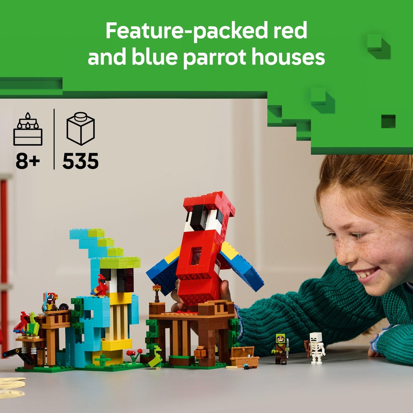 LEGO Minecraft Parrot Houses 21282 – Jungle Biome Building Set with Parrot Mobs and Minifigs