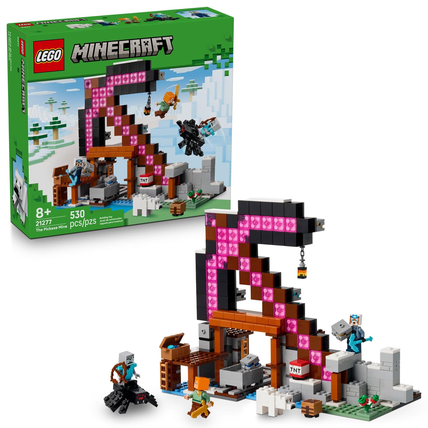 LEGO Minecraft The Pickaxe Mine 530-Piece Building Set for Kids 8+ | Alex, Miner & Stray Spider Jockey