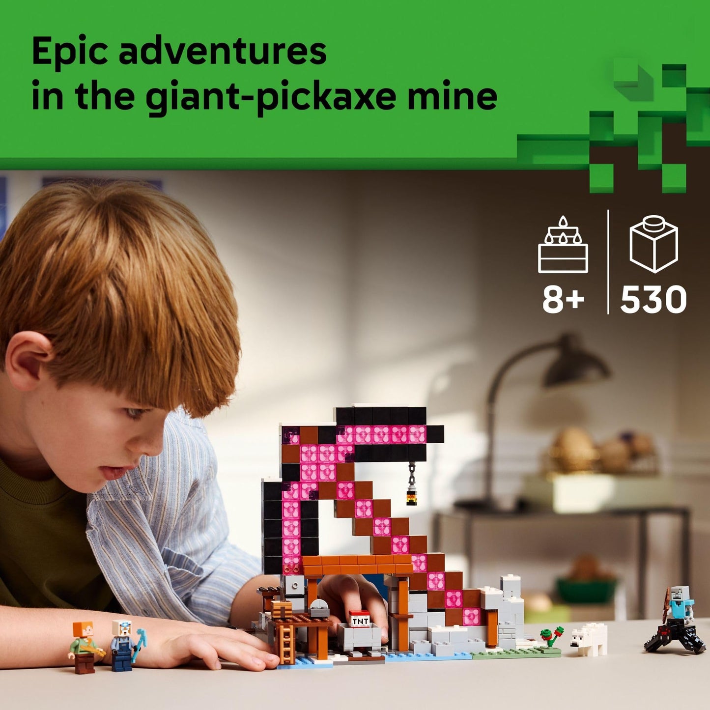 LEGO Minecraft The Pickaxe Mine 530-Piece Building Set for Kids 8+ | Alex, Miner & Stray Spider Jockey