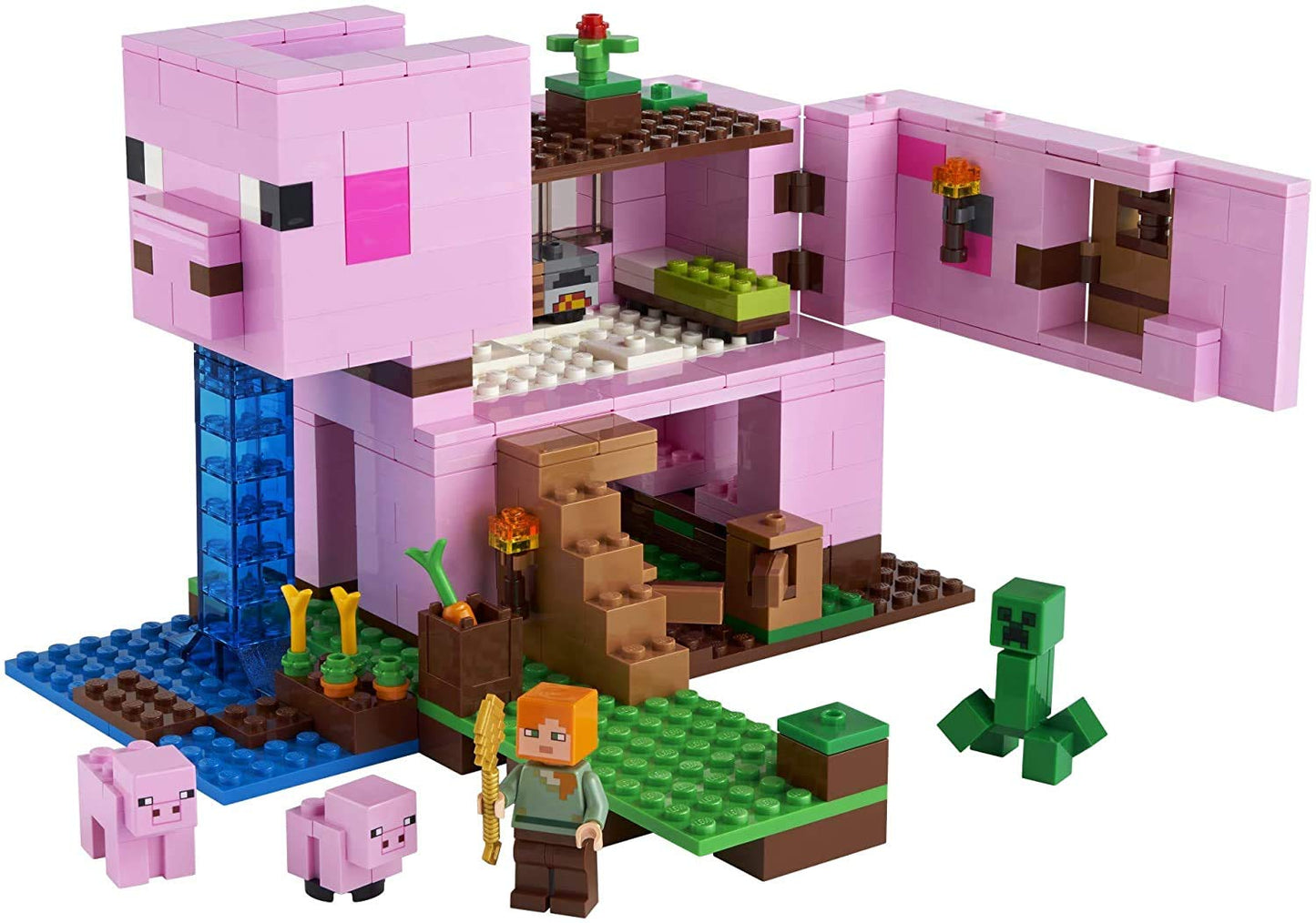 LEGO Minecraft The Pig House 21170 - Alex, Creeper & 2 Pig Figures | Animal Building Toy for Kids 8+