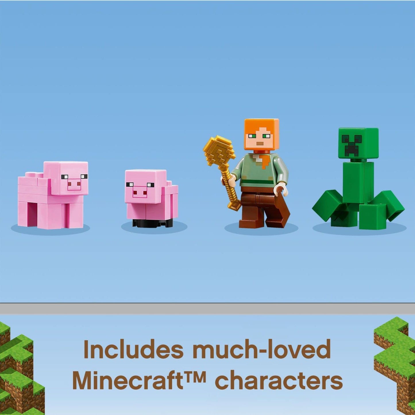 LEGO Minecraft The Pig House 21170 - Alex, Creeper & 2 Pig Figures | Animal Building Toy for Kids 8+