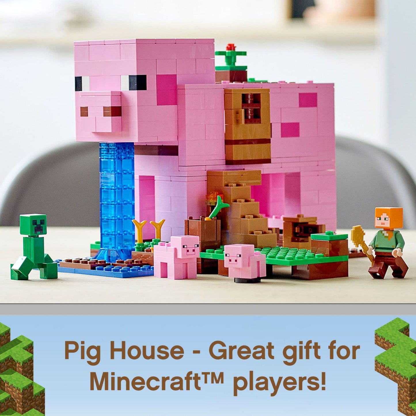 LEGO Minecraft The Pig House 21170 - Alex, Creeper & 2 Pig Figures | Animal Building Toy for Kids 8+