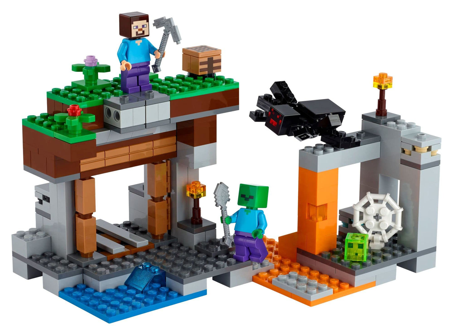 LEGO Minecraft The Abandoned Mine 21166 – Zombie Cave with Steve, Spider & Slime Figures | Gift for Kids 7+