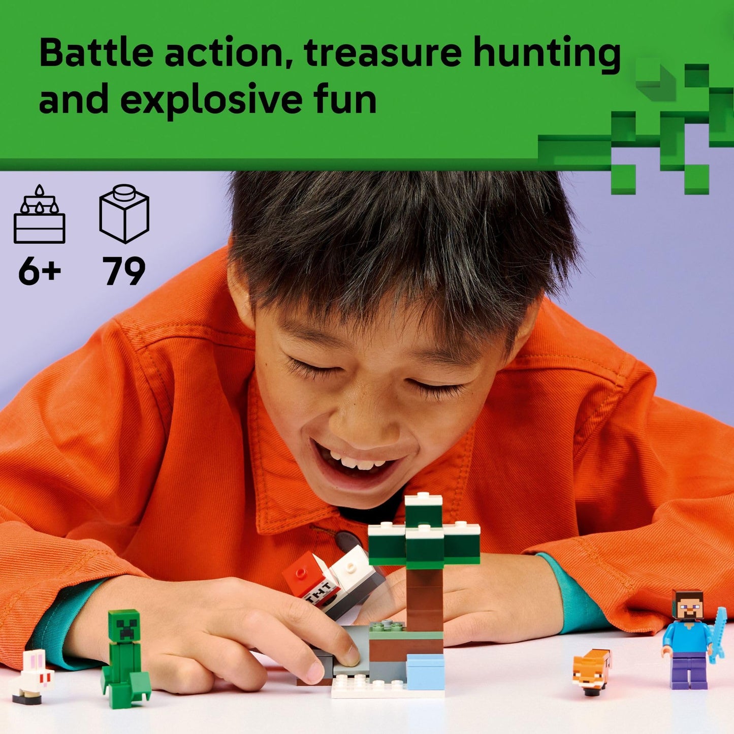 LEGO Minecraft Steve’s Taiga Adventure (21583) – 79-Piece Building Toy with Steve, Creeper & Animals