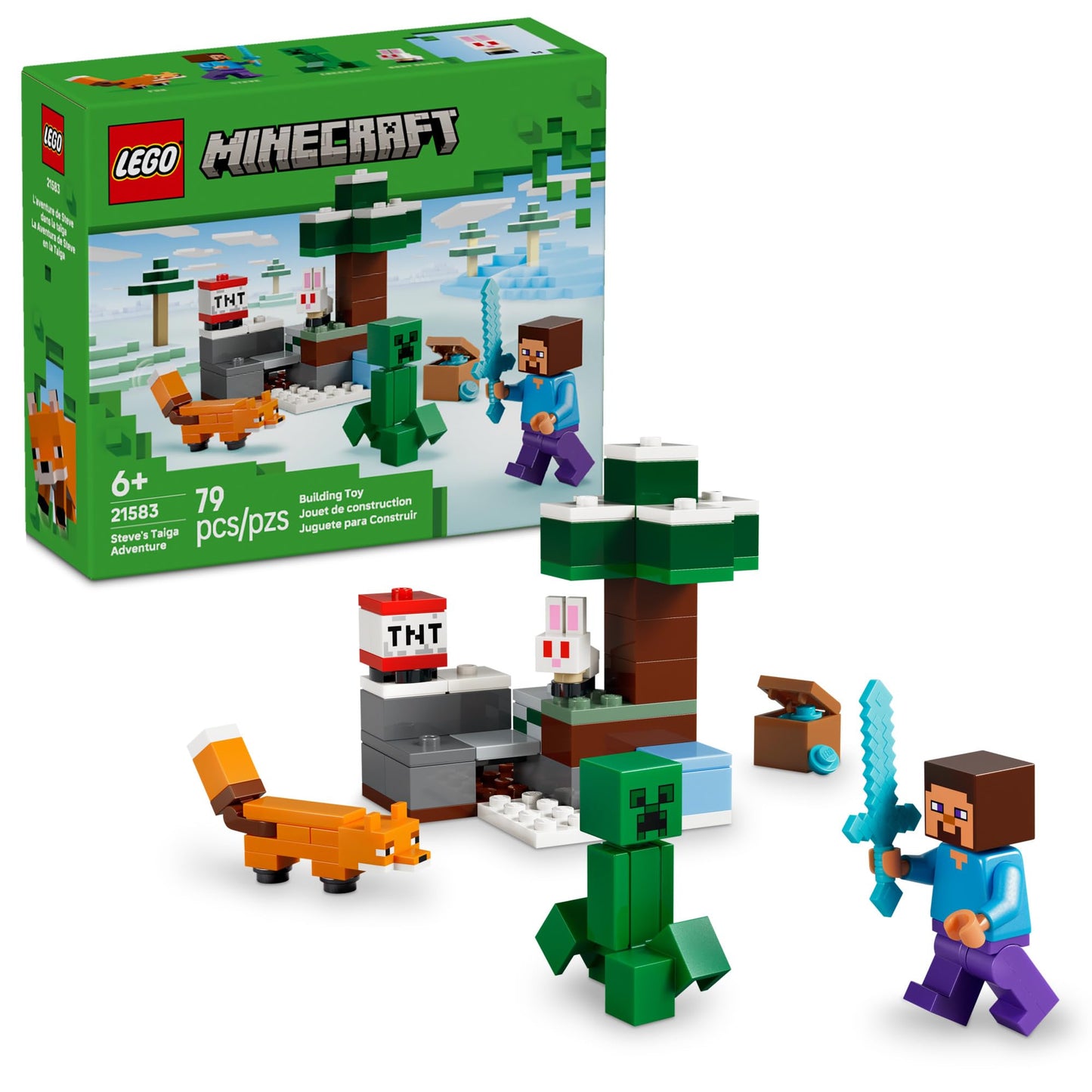 LEGO Minecraft Steve’s Taiga Adventure (21583) – 79-Piece Building Toy with Steve, Creeper & Animals