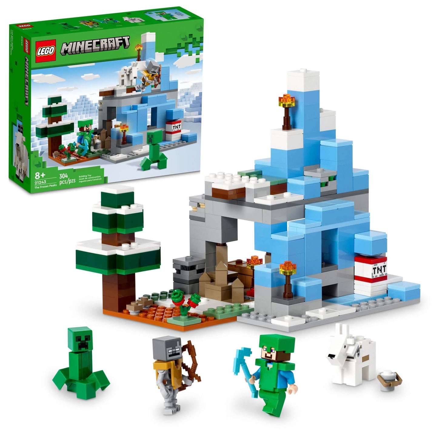 LEGO Minecraft The Frozen Peaks 21243: Cave Mountain Set with Steve, Creeper & Goat