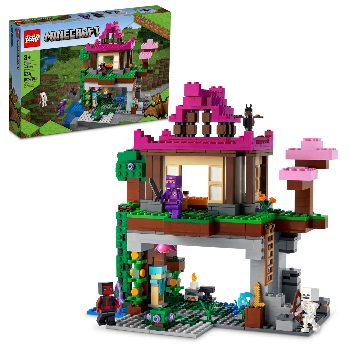 LEGO Minecraft The Training Grounds 21183 — 534-Piece Building Kit with House, Cave & Figures
