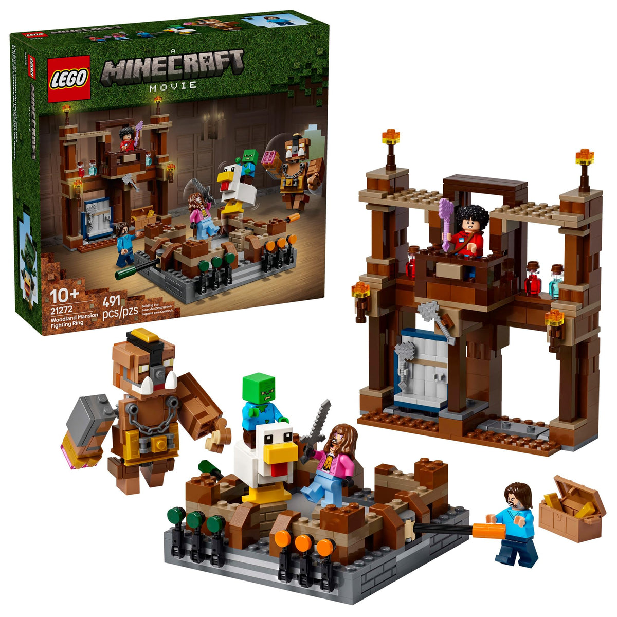 LEGO Minecraft Woodland Mansion Fighting Ring 21272 – 491-Piece Toy for Ages 10+ with Steve, Garrett & Henry