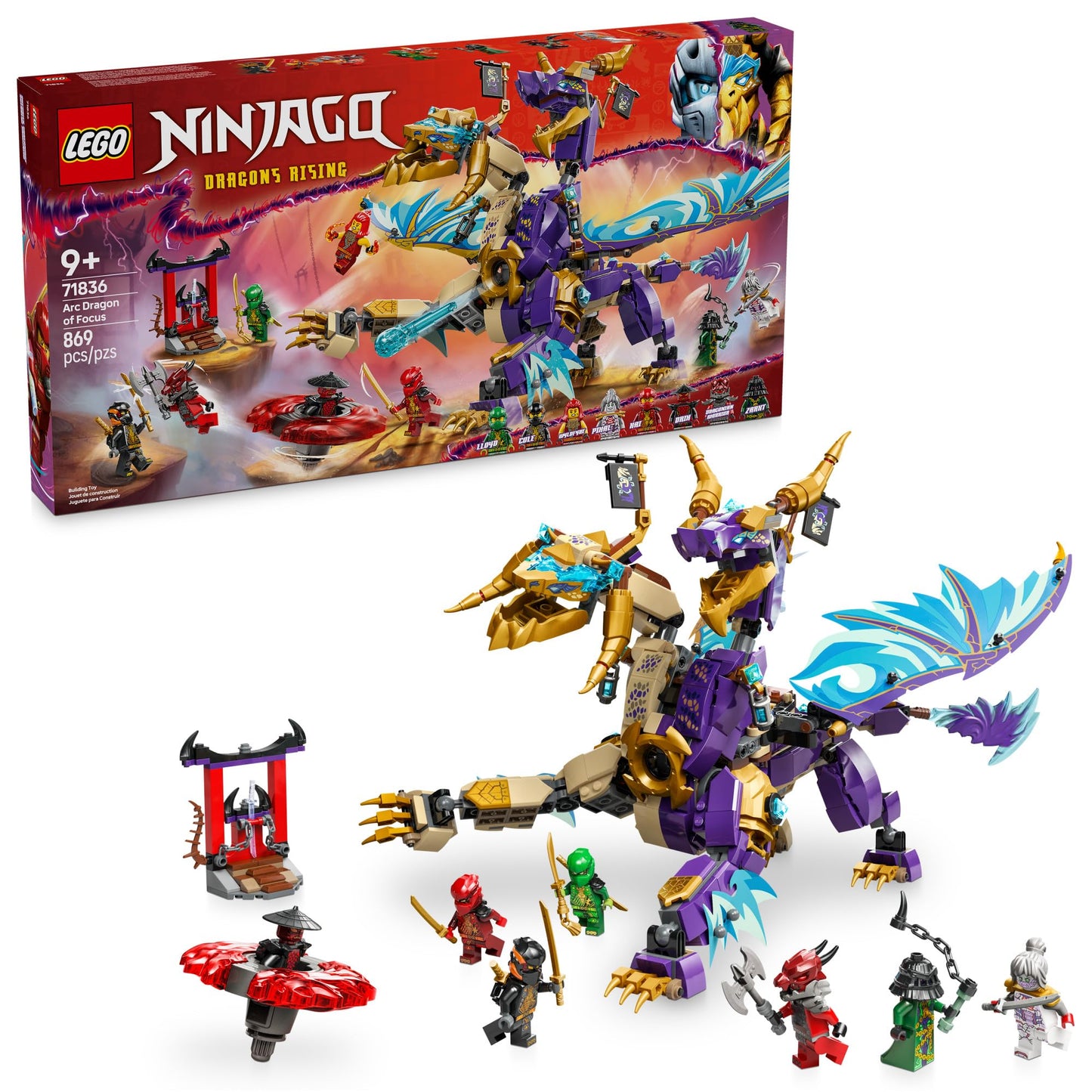 LEGO NINJAGO Arc Dragon of Focus 71836 – 869-Piece Battle Set with 8 Minifigures (Ages 9+)