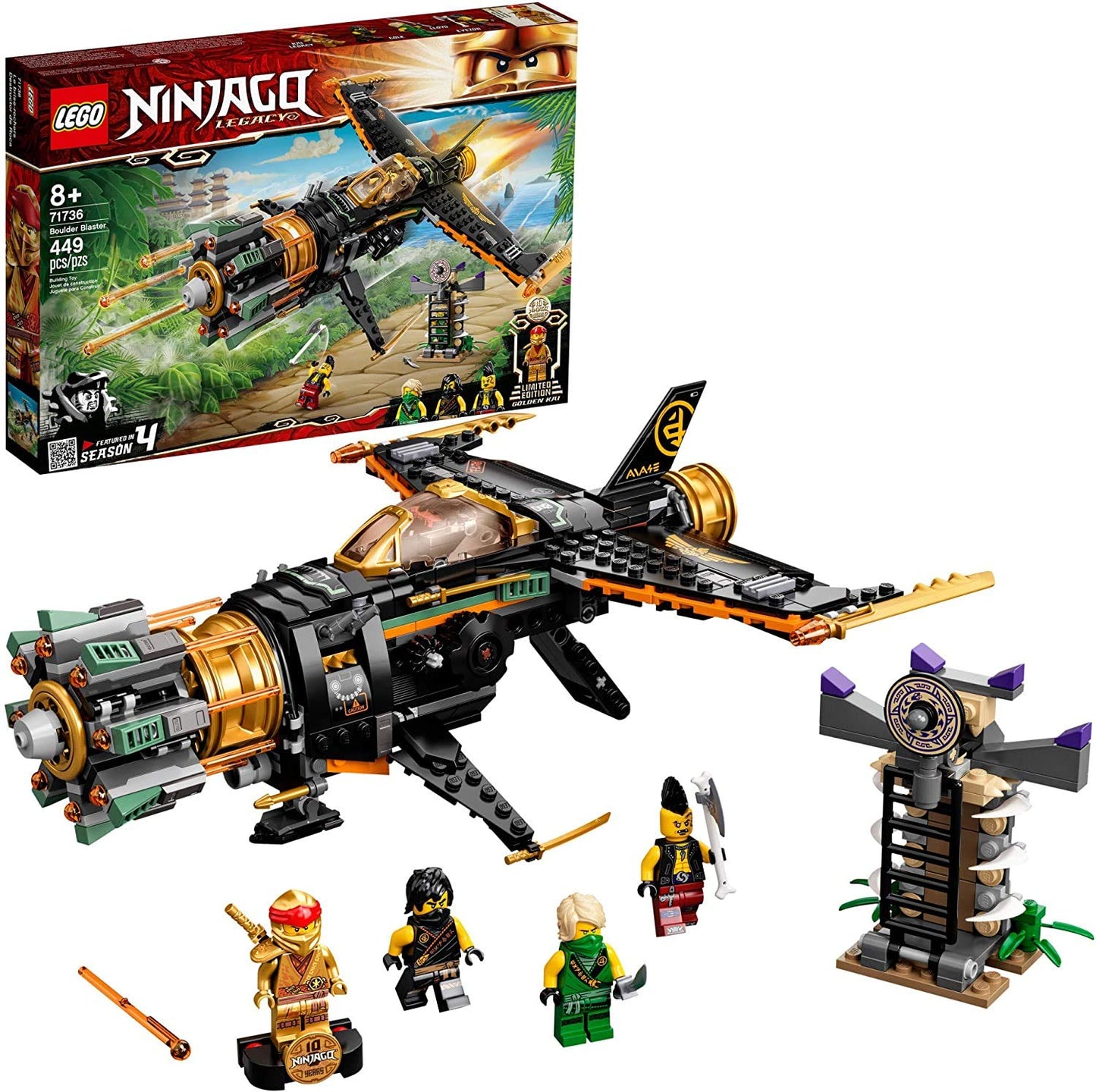 LEGO NINJAGO Legacy Boulder Blaster 71736 – Airplane Toy with Collectible Figures (449 Pieces)