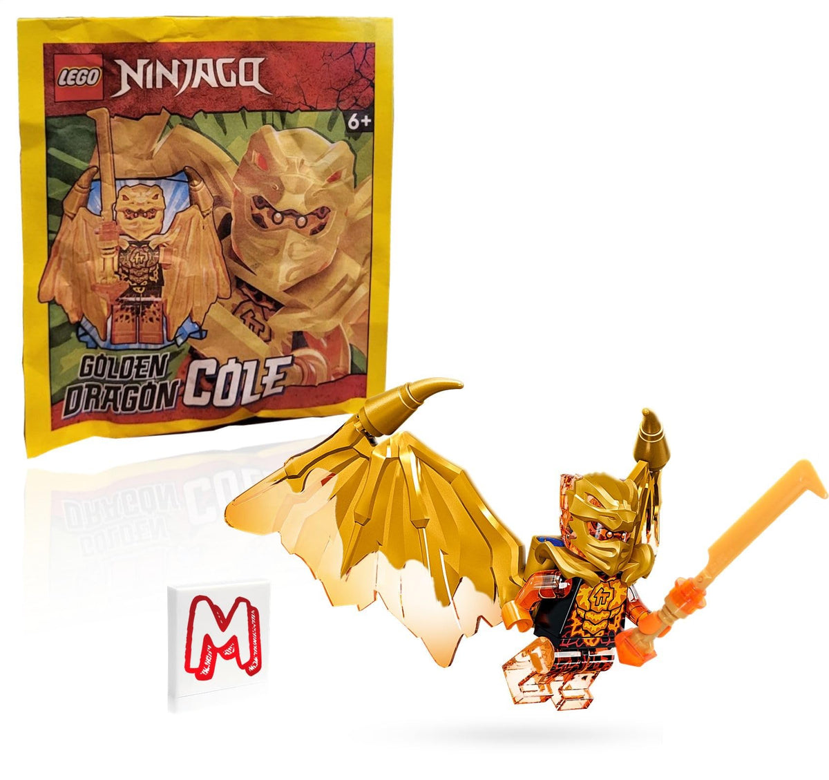 LEGO NINJAGO Crystalized Cole (Golden Dragon) Minifigure – Wings & Gold Fire Sword