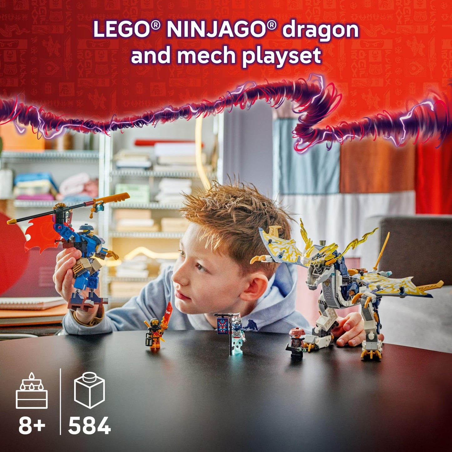 LEGO NINJAGO Rogue’s Mech Dragon Rider (71843) – Two-in-One Mech and Robotic Dragon Play Set | 4 Minifigures | Ages 8+